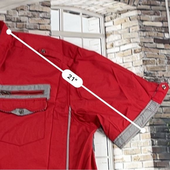 Men’s G-Net Red & Black Cotton Blend 2 Pocket Zipper Button Down Shirt (4XL) P22 - Picture 7 of 9